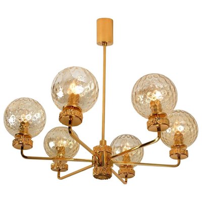 Large Gold-Plated Blown Glass Chandelier in the Style of Brotto, Italy, 1970s-VDW-729724