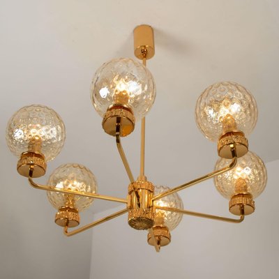 Large Gold-Plated Blown Glass Chandelier in the Style of Brotto, Italy, 1970s-VDW-729724