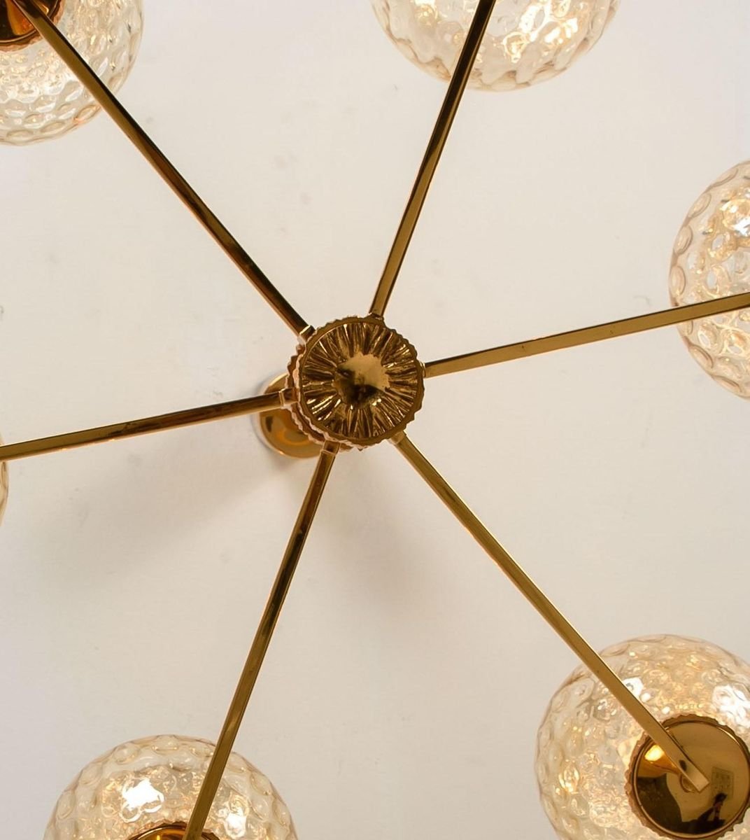 Large Gold-Plated Blown Glass Chandelier in the Style of Brotto, Italy, 1970s