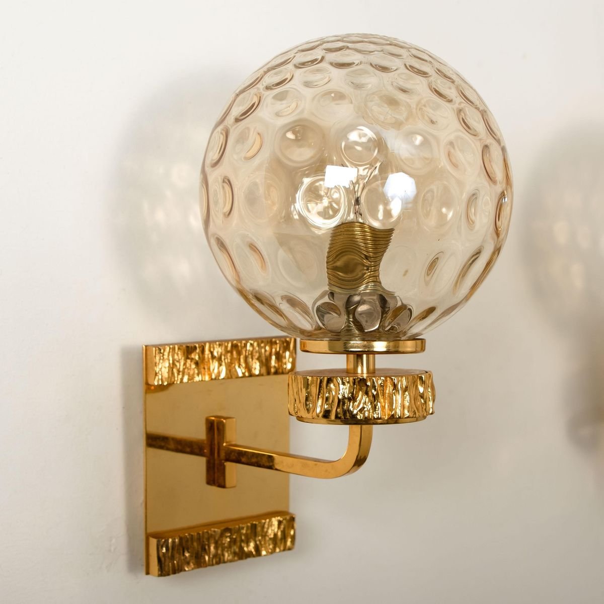 Large Gold-Plated Blown Glass Chandelier in the Style of Brotto, Italy, 1970s