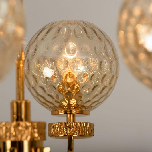 Large Gold-Plated Blown Glass Chandelier in the Style of Brotto, Italy, 1970s