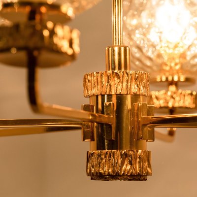 Large Gold-Plated Blown Glass Chandelier in the Style of Brotto, Italy, 1970s-VDW-729724