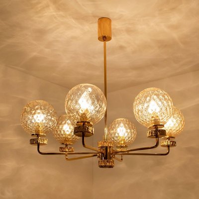 Large Gold-Plated Blown Glass Chandelier in the Style of Brotto, Italy, 1970s-VDW-729724