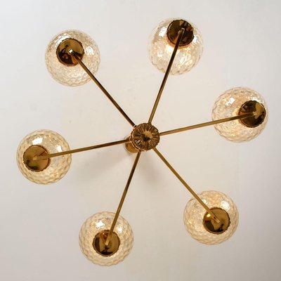 Large Gold-Plated Blown Glass Chandelier in the Style of Brotto, Italy, 1970s