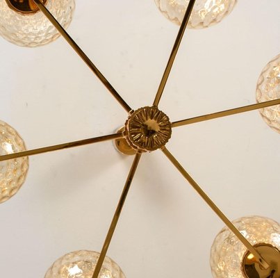 Large Gold-Plated Blown Glass Chandelier in the Style of Brotto, Italy, 1970s-VDW-729724