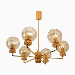 Large Gold-Plated Blown Glass Chandelier in the Style of Brotto, Italy, 1970s-VDW-729724