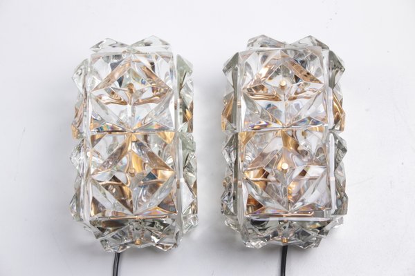 Large Gold-Plated & Crystal Glass Flush Mount or Wall Lamps from Kinkeldey, 1970s, Set of 3-EZZ-946698