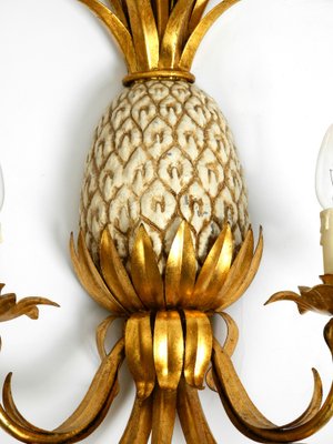 Large Gold-Plated Pineapple Florentine Wall Lamp in Metal and Ceramic by Charles Maison Jansen, 1970s-RR-2043182