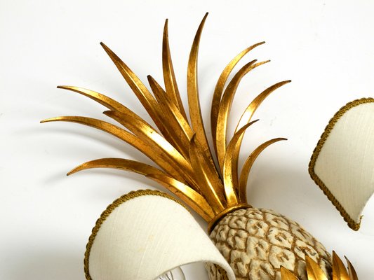 Large Gold-Plated Pineapple Florentine Wall Lamp in Metal and Ceramic by Charles Maison Jansen, 1970s-RR-2043182