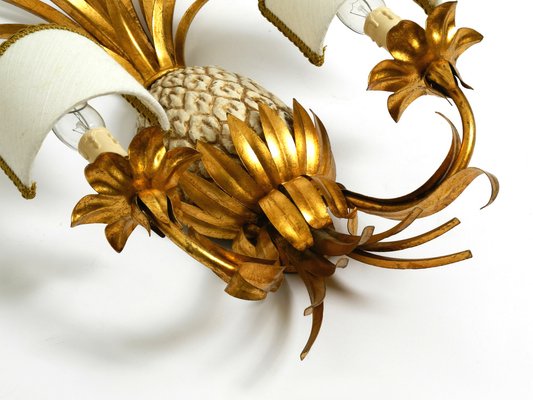 Large Gold-Plated Pineapple Florentine Wall Lamp in Metal and Ceramic by Charles Maison Jansen, 1970s-RR-2043182