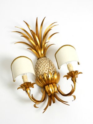 Large Gold-Plated Pineapple Florentine Wall Lamp in Metal and Ceramic by Charles Maison Jansen, 1970s-RR-2043182