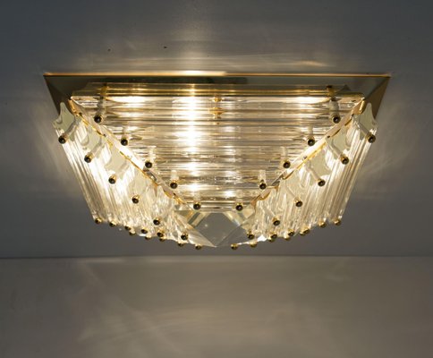 Large Gold-Plated Pyramid Flush Mount from Venini, Italy, 1970s-VDW-1735624