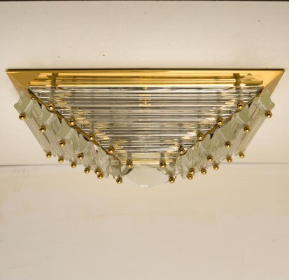 Large Gold-Plated Pyramid Flush Mount from Venini, Italy, 1970s-VDW-1735624