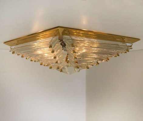 Large Gold-Plated Pyramid Flush Mount from Venini, Italy, 1970s-VDW-1735624