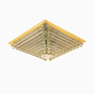 Large Gold-Plated Pyramid Flush Mount from Venini, Italy, 1970s-VDW-1735624