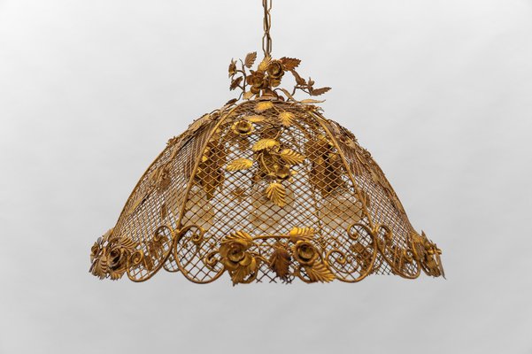 Large Golden Flower Ceiling Lamp by Hans Kögl, Germany, 1970s-KQB-1810997