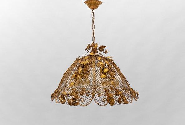 Large Golden Flower Ceiling Lamp by Hans Kögl, Germany, 1970s-KQB-1810997