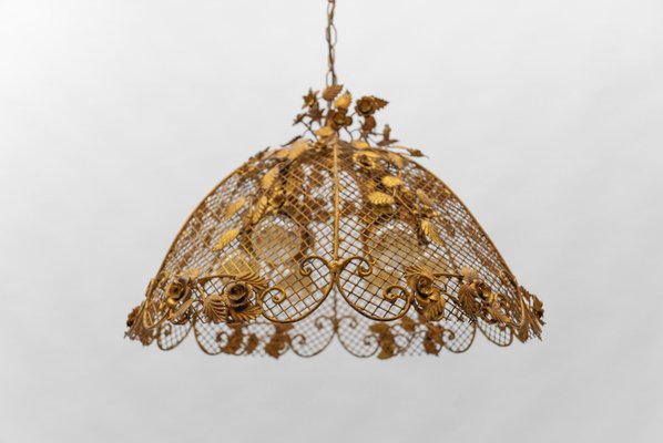 Large Golden Flower Ceiling Lamp by Hans Kögl, Germany, 1970s-KQB-1810997