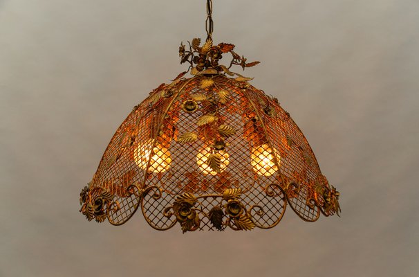 Large Golden Flower Ceiling Lamp by Hans Kögl, Germany, 1970s-KQB-1810997