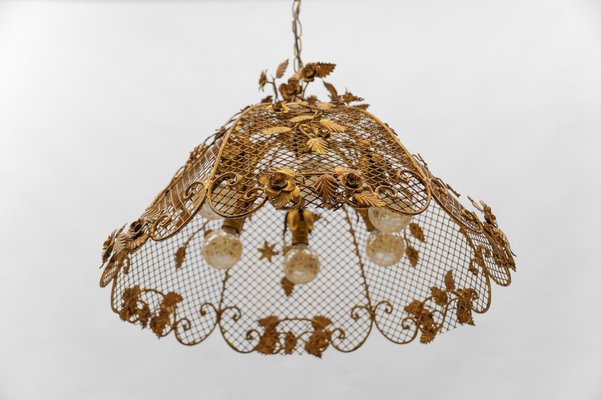 Large Golden Flower Ceiling Lamp by Hans Kögl, Germany, 1970s-KQB-1810997