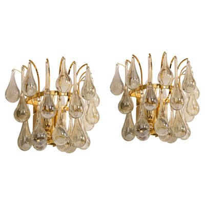 Large Golden Gilded Brass and Crystal Sconces by Palwa, Germany, 1970s, Set of 2-UGR-1096534