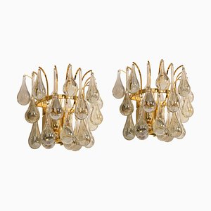 Large Golden Gilded Brass and Crystal Sconces by Palwa, Germany, 1970s, Set of 2-UGR-1096534