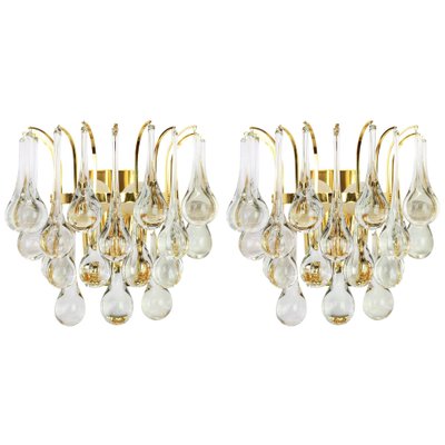 Large Golden Gilded Brass and Crystal Sconces from Palwa, Germany, 1970s, Set of 2-UGR-1085811