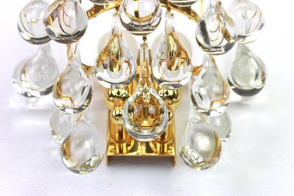 Large Golden Gilded Brass and Crystal Sconces from Palwa, Germany, 1970s, Set of 2-UGR-1085811