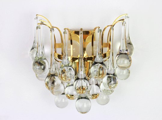 Large Golden Gilded Brass and Crystal Sconces from Palwa, Germany, 1970s, Set of 2-UGR-1085811