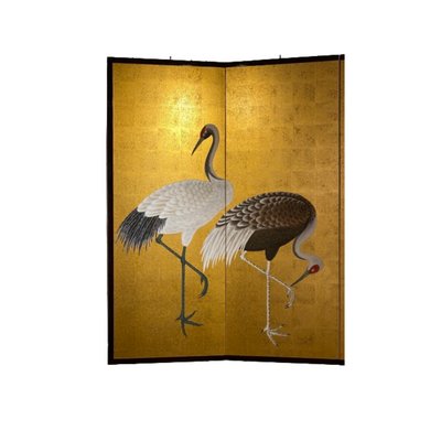 Large Golden Oriental Screen with Cranes, 1960s-RFP-2029049