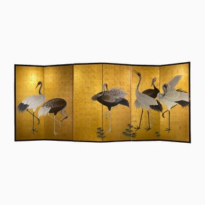 Large Golden Oriental Screen with Cranes, 1960s-RFP-2029049