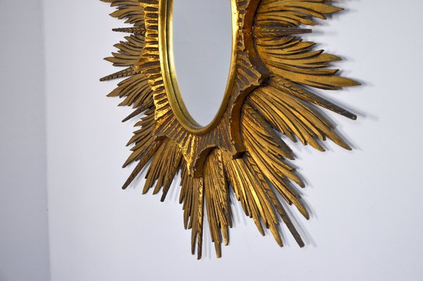 Large Golden Wood Sun Mirror, 1920s-EJE-877480