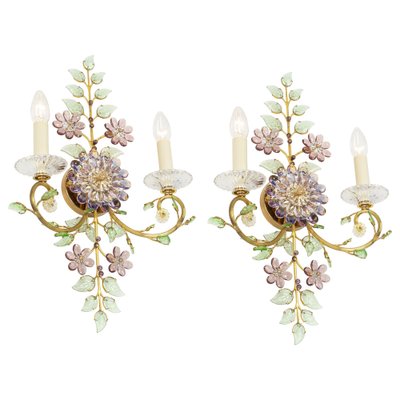 Large Gorgeous Flower Sconces Gilt Faceted Crystal Glass Bagues from Palwa, 1970s, Set of 2-UGR-1723557