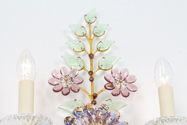 Large Gorgeous Flower Sconces Gilt Faceted Crystal Glass Bagues from Palwa, 1970s, Set of 2-UGR-1723557