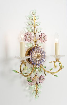 Large Gorgeous Flower Sconces Gilt Faceted Crystal Glass Bagues from Palwa, 1970s, Set of 2-UGR-1723557