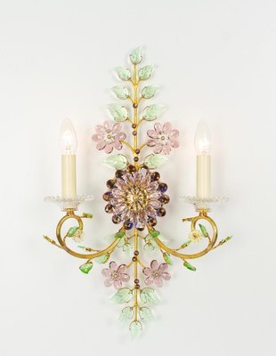 Large Gorgeous Flower Sconces Gilt Faceted Crystal Glass Bagues from Palwa, 1970s, Set of 2-UGR-1723557