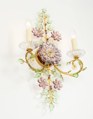 Large Gorgeous Flower Sconces Gilt Faceted Crystal Glass Bagues from Palwa, 1970s, Set of 2-UGR-1723557