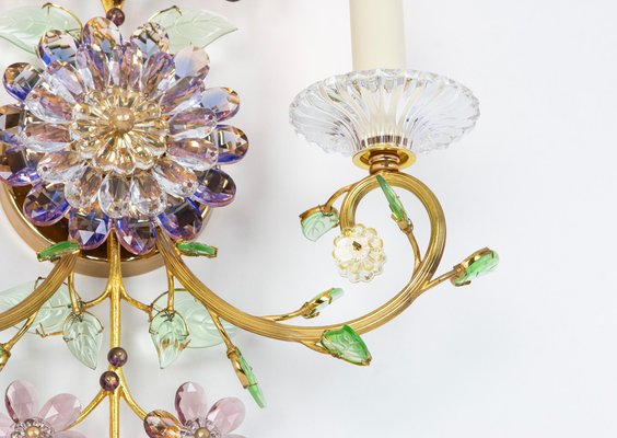 Large Gorgeous Flower Sconces Gilt Faceted Crystal Glass Bagues from Palwa, 1970s, Set of 2-UGR-1723557