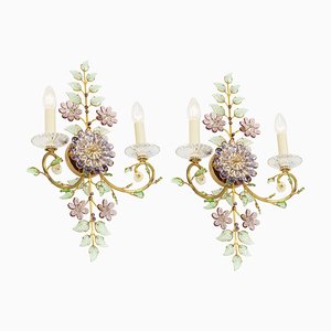 Large Gorgeous Flower Sconces Gilt Faceted Crystal Glass Bagues from Palwa, 1970s, Set of 2-UGR-1723557