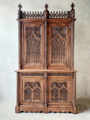 Large Gothic Revival Carved Walnut Armoire, France, 1890s-TDA-1376280