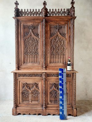 Large Gothic Revival Carved Walnut Armoire, France, 1890s-TDA-1376280