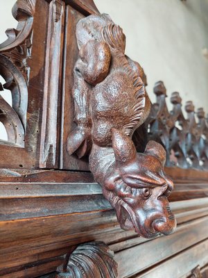 Large Gothic Revival Carved Walnut Armoire, France, 1890s-TDA-1376280