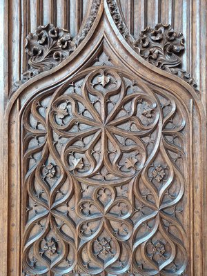 Large Gothic Revival Carved Walnut Armoire, France, 1890s-TDA-1376280