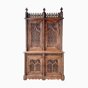 Large Gothic Revival Carved Walnut Armoire, France, 1890s-TDA-1376280