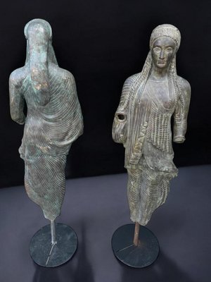 Large Greek Bronze Sculptures from the Achaean Period, 1940s, Set of 2-FDW-2021005