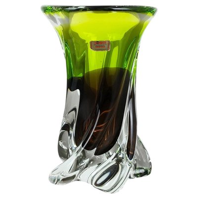 Large Green & Brown Hand Blown Crystal Glass Vase from Joska, Germany, 1970s-QZ-1053157