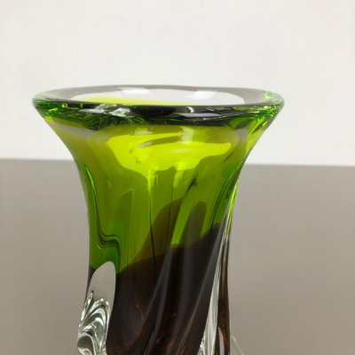 Large Green & Brown Hand Blown Crystal Glass Vase from Joska, Germany, 1970s-QZ-1053157