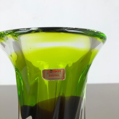 Large Green & Brown Hand Blown Crystal Glass Vase from Joska, Germany, 1970s-QZ-1053157