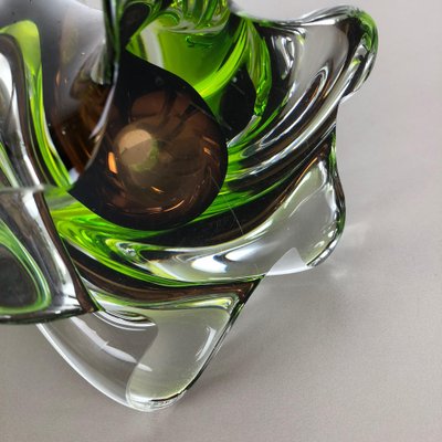 Large Green & Brown Hand Blown Crystal Glass Vase from Joska, Germany, 1970s-QZ-1053157