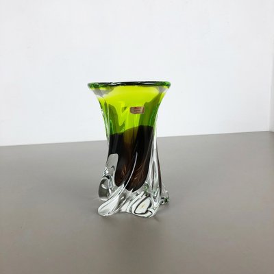 Large Green & Brown Hand Blown Crystal Glass Vase from Joska, Germany, 1970s-QZ-1053157